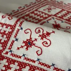France　Vintage　Brown刺繍　リネンテーブルクロス France Vintage Brown刺繍 リネンテーブルクロス - メルカリ