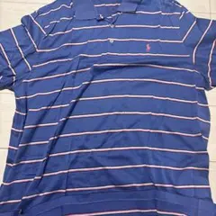 ラルフ・ローレン 青ピンクストライプ ポロシャツ