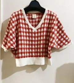 gelato pique ジェラートピケ 赤x白チェック画のトップス 部屋着