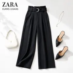 美品 ザラ ZARA ハイウエストパンツ ベルト付き　ブラック XSのサムネイル