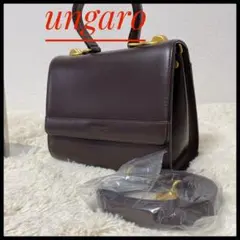 【希少/美品】ungaro ウンガロ 2way ハンドバッグ ボルドー 金具ロゴ