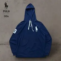 美品ラルフローレンビッグポニー刺繍ハーフボタンプルオーバー長袖鹿の子パーカー古着