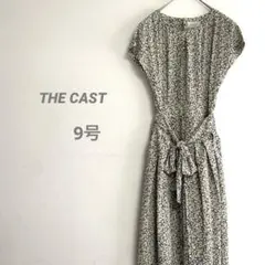 ザキャスト レディース 半袖花柄フレアワンピース M グレー✖️オフホワイト