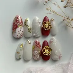現品 ネイルチップ 和柄振袖 成人式 卒業式 袴 和装 ホワイト クリーム