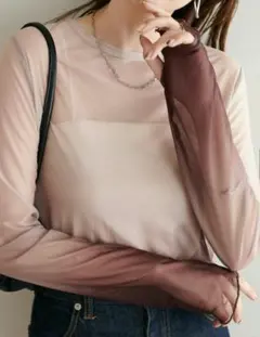 ディスコート 前後 2WAY シアー アート プリントロングスリーブ アイボリー