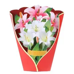 ポップアップフラワーブーケ グリーティングカード 3D ポップアップ 百合の花