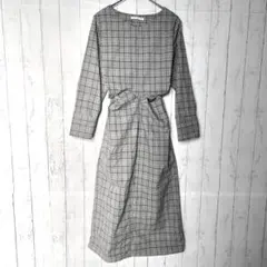 イーハイフンワールドギャラリー グレンチェック ウエストリボン ロングワンピース