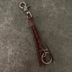 【新品】ブラウン 編み込み レザー キーホルダー キー リング 付き メンズ