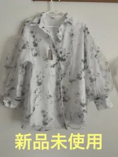 【即購入可】NICE CLAUP 花柄シースルーシャツ バルーン長袖美品　タグ付