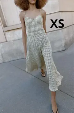 ZARA ザラ　チェック柄ミディ丈ストラップワンピース　新品、未使用