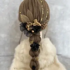 ブラックゴールド♡金箔付♡髪飾り ヘッドドレス 前撮り 成人式 卒業式 七五三