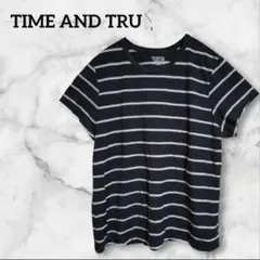 TIME AND TRU 半袖Tシャツ ダークグレー/ホワイトストライプ