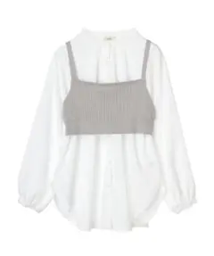 SET2点ニットビスチェ+ノーカラーシャツ　FREEサイズ