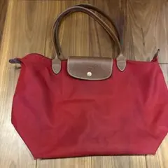 赤いナイロンレザートートバッグ ロンシャン