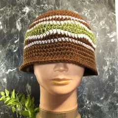 ブラウン　カーキ　茶色　クラッシャーハット　バケットハット　クロシェハット　古着