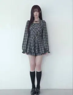 bubbles レイヤードペプラムセットアップ グレーチェック - メルカリ