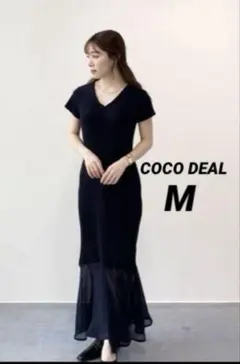 【未使用】COCO DEAL シフォンドッキングケープカラーワンピース ネイビーのサムネイル