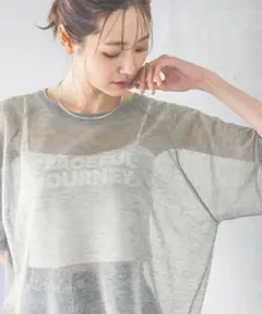 グローバルワーク/グレー オーバーサイズ Tシャツ 五分袖