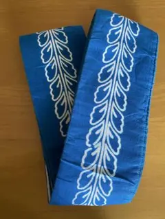 青い葉模様の角帯　綿　祭り角帯　中古品