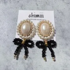 No.885 ハンドメイド　ビーズ刺繍　ビーズリボン　ピアス　イヤリング