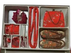 お子様用和装小物　はこせこセット　7歳向けサイズ　ゴールド・朱色系