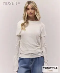 MUSERA ホワイト レイヤード Tシャツ