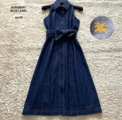 バーバリーブルーレーベル　デニム　シャツワンピース　ホースロゴ　ノースリーブ