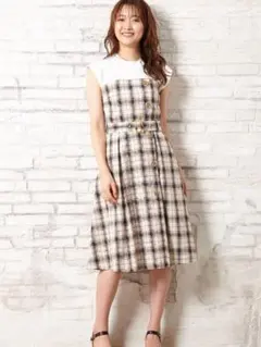 INGNI チェック柄ドッキングベア ワンピース ベージュ