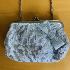 【新品】がま口バッグ スパンコール リボン チェーン パーティーバッグ