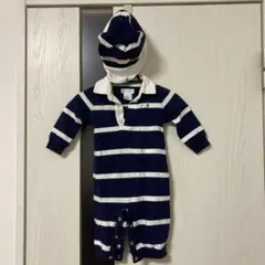 Ralph Lauren ネイビー/ホワイトロンパース 6M 帽子セット