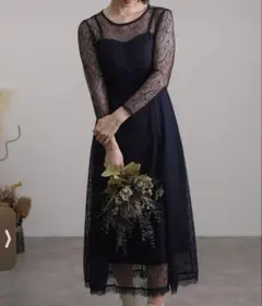 袖あり&ロングフォーマルスカラップレース 結婚式 パーティー オケージョンドレス