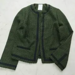 極美品　シーナリー　ツイードノーカラージャケット　グリーン