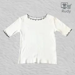 【GLACIER】フリルネック リブカットソー ホワイト M