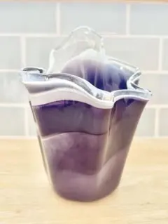 ガラス 花瓶 フリル フラワーベース ミッドセンチュリー 花 パープル マーブル