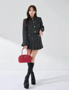 Darich ツイードチェックショートジャケット スカート セットアップ BLK