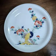 柿右衛門様式　濁手　花鳥牡丹文　八寸皿　陶々庵加藤康雲　極め木札付　十二代
