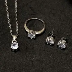 N008【訳あり品】ジルコニア ネックレス ピアス リング セット 13.5号