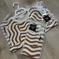 marimekko Tシャツ レギンスセット120 ユニクロ　カーキ　波ボーダー