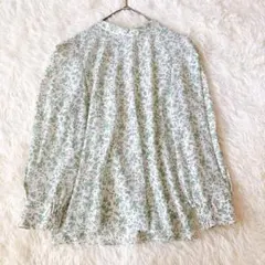 クミキョク ブラウス 花柄 シフォン 白 グリーン（2）長袖 春コーデ