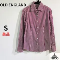 【良品】オールドイングランド ストライプシャツ 36 ボルドー×白 綿100%のサムネイル