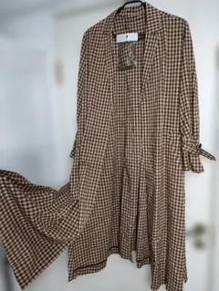 美品✦Mila Owenミラ オーウェン　ロングシャツコートSブラウンチェック柄
