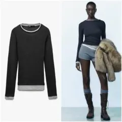 タグ付き新品 ZARA ダブルロングスリーブTシャツ レイヤード風トップス S