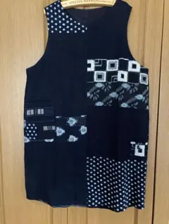 古布　藍染　絣ジャンパースカート