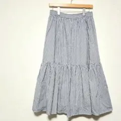 【美品】BLEUBLANC　ロングスカート　ティアード　ストライプ　Lサイズ