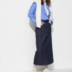 ユニクロ　デニムパネルロングスカート　ネイビー　61