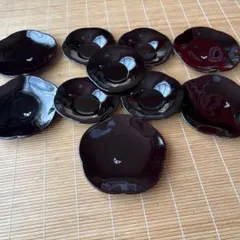 会津漆器 梅型 蝶々 貝細工 10枚　菓子皿茶托のサムネイル
