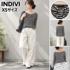 INDIVI インディヴィ ボーダー ドレープネック 長袖ニット 05