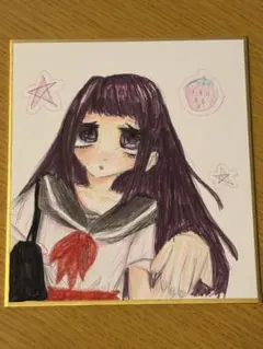 手描きイラスト 前髪ぱっつんセーラー服　JK　平成