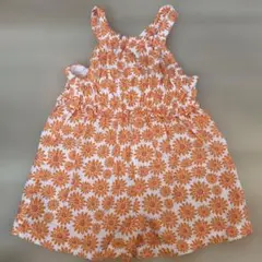 オレンジ花柄ノースリーブワンピース