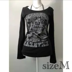 ブラック y2k 平成 女児グランジ00s グラフィックTシャツ 長袖